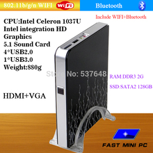 with intel celeron 1037u dual core 1.8GHz   2G  DDR3 RAM 128G SSD mini pcs with WIF +Bluetooth  support HDMI+VGA