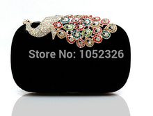 2014 new Diamond Alloy Peacock Pattern hasp Clutch Evening Bag. Boutique Women Velvet Chain Shoulder Bag. Multi-color 03316