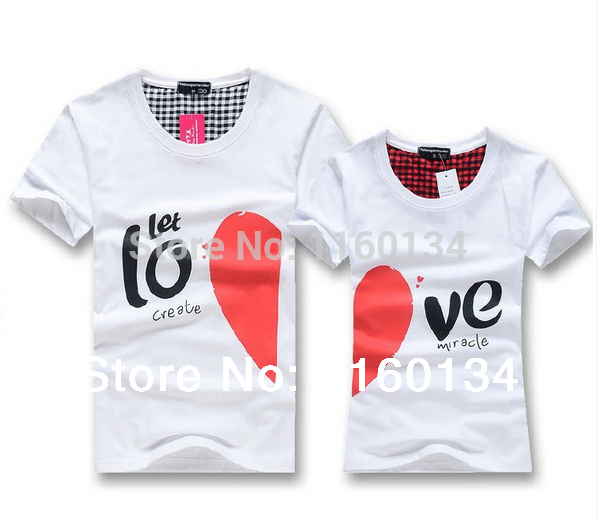 Couples shirt and lovers brazil Free shipping to brazil Fashion Couple T shirt tops summer Heart shape heart shape shirt Clothes
