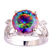 2015 New Decent Rainbow Topaz Silver Ring Size 6 7 8 9 Round Cut Stone Jewelry For Women Wholesale