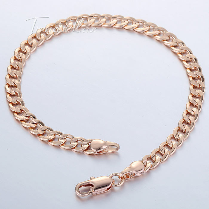 Customized 5mm Cut Round Curb Cuban Link Mens Boys Chain Bracelet 18K Rose Gold Filled Bracelet