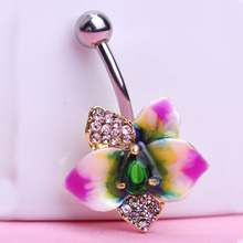 Epoxy Enamel Floral Belly Button Rings Sexy Body Jewelry Bars Piercings Needle VAZ Brand Luxury Jewelry Lot Spiral For a Navel
