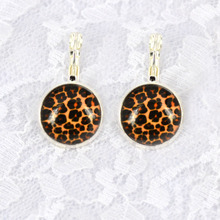 new brand Sexy Leopard Earring Silver Plated French Lever Back Glass Cabochon Copper Earring Girl fashion