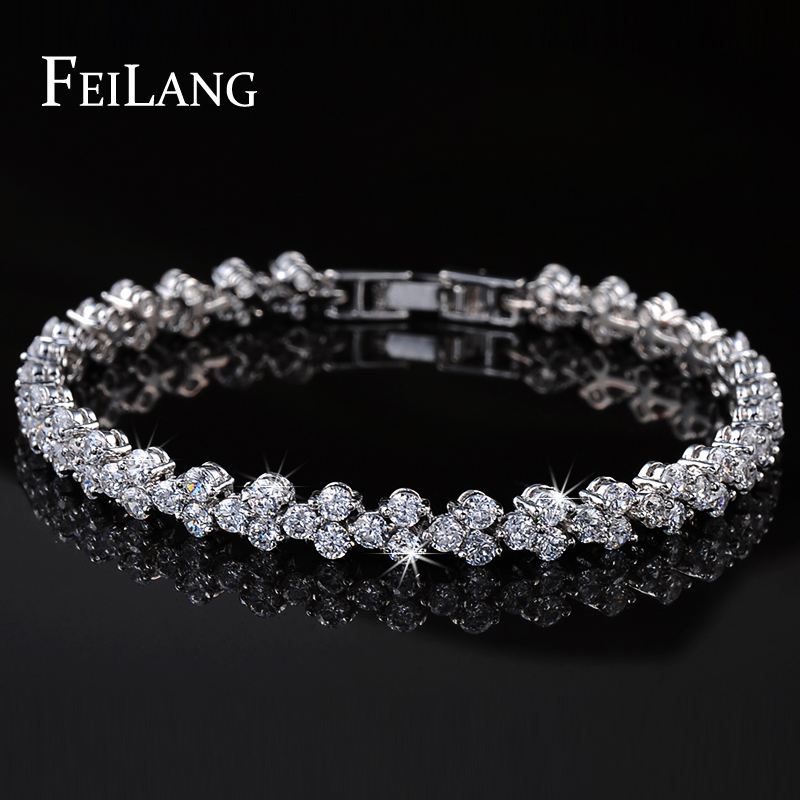 2014 Hot Sell Top Quality AAA Zirconia Diamond Roman Chain Bracelet Bangle For Women Crystal Platinum