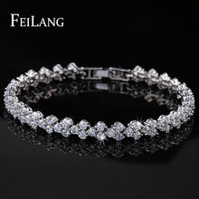 2014 Hot Sell High Quality AAA Zirconia Diamond Roman Chain Bracelet For Women Crystal 3 layers of Platinum Jewelry (FSBP046)