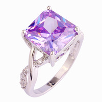 Elegant Women\'s Light Purple Tourmaline & White Sapphire 925 Silver Ring Jewelry Size 6 7 8 9 10 Wholesale Free Shipping