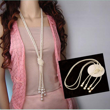 New Design 2014 Fashion Vintage Gold Silver Color Simulated Pearl Long Statement Necklaces & Pendants Women Men Jewelry