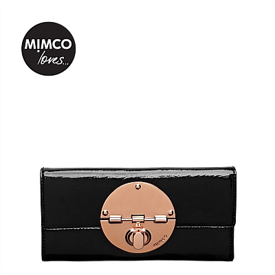 NEW ARRIVED MIMCO turnlock leather wallet BLACK COLOR with rose gold turnlock