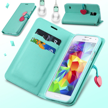 Cherry Series PU Leather Case for Samsung Galaxy S5 SV i9600 Wallet Stand Flip Cover With Card Holders YXF