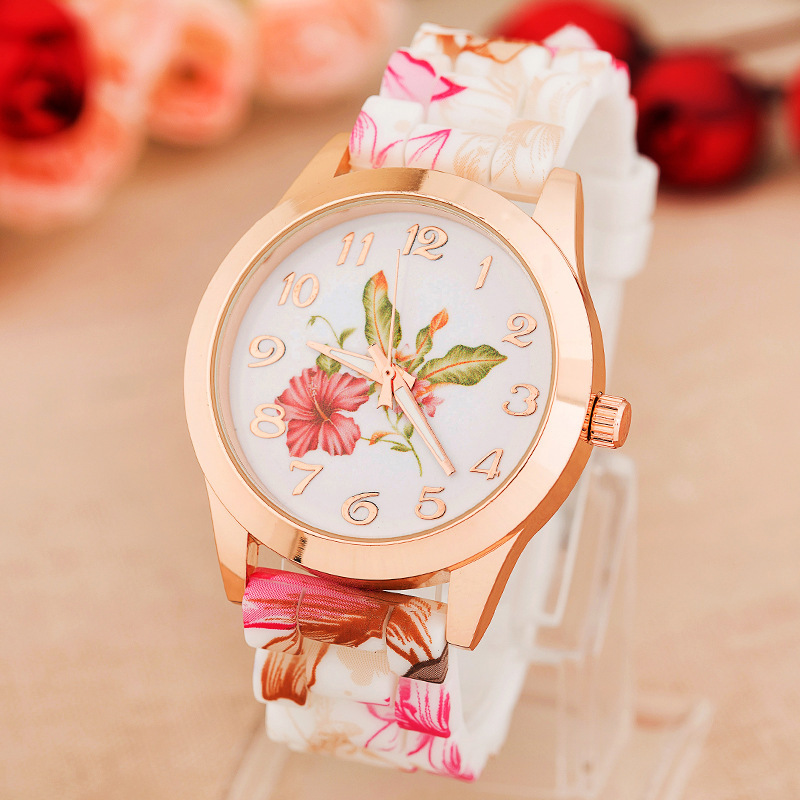 New Fashion Quartz Watch Rose Flower Print Silicone Watches Floral Jelly Sports Watches For Women Men