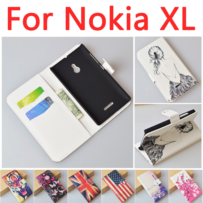 Patterned Wallet Flip Case Cover For Nokia XL Phone Bag with Stand Function and Bank Card