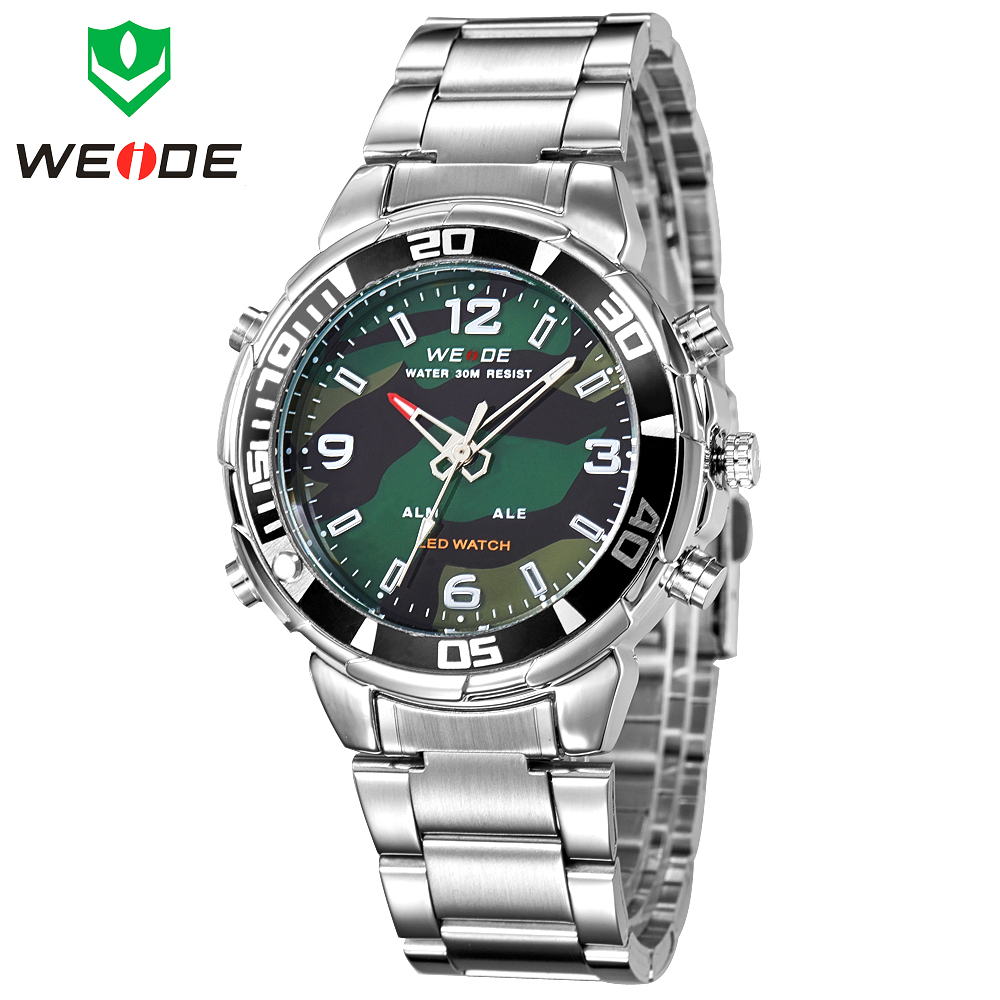 WEIDE Army Watches Mens Military Quartz Sports Watch Luxury Brand Analog Digital Display Famous 3ATM Waterproofed