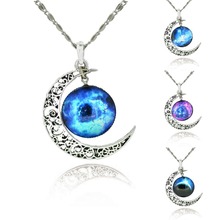 2014 NEW hot  fashion  Harajuku necklace crescent moon galactic cosmic Purple glass cabochon  necklace