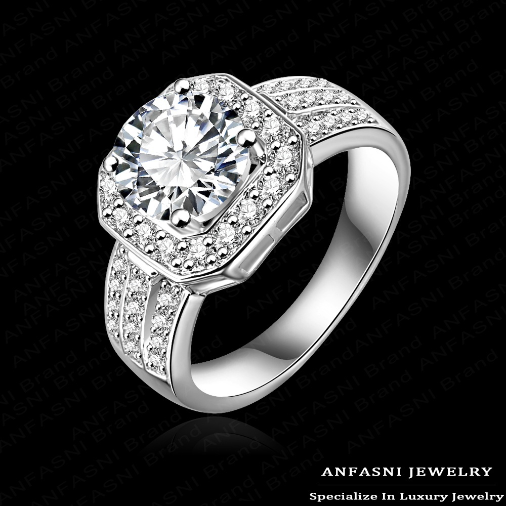 Fashion Jewelry Queen Rings 18K Gold Platinum Plated Micro Pave Clear AAA Swiss Cubic Zircon Classic