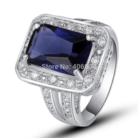 Wholesale Handsome Jewelry Emerald Cut Sapphire Quartz & White Topaz 925 Silver Ring Size 7 8 9 10 For Lovers Free Shipping