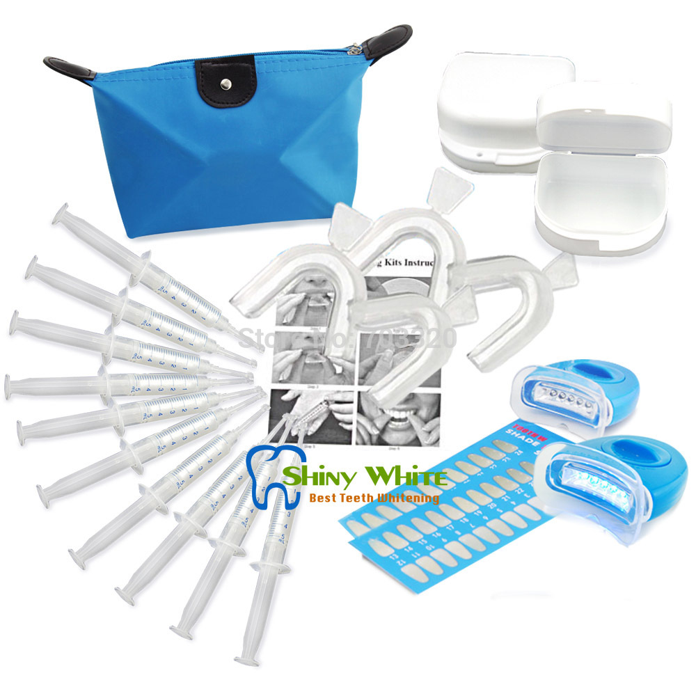 Shiny White 35 CP Home Tooth Bleaching System Teeth Whitening Kit with 10 Syringes 2 LED