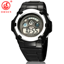 OHSEN Boys Girls Children Kids 7 Colors LED Back Light Digital Multifunction Military Sports Watches Jelly