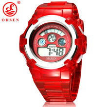 OHSEN Boys Girls Children Kids 7 Colors LED Back Light Digital Multifunction Military Sports Watches Jelly