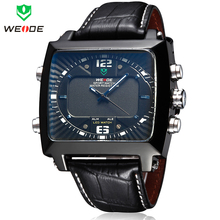 Weide hombres de relojes deportivos relojes militares LED Digital de cuarzo multifunción alarma fecha día 3ATM buceador del cuero Casual