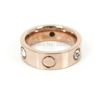 Wholesale Fashion brand crystal CZ stones Love Screw Ring Rose Silver Gold Plated 316L Stainless Steel