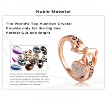 LZESHINE Brand Black Enamel Love You Ring Heart Bow 18K Rose Gold Plate Austrian Crystal SWA