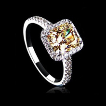 White Gold Engagement Ring with Yellow Gold Color Cubic Zirconia Fashion Brand Big Rings for Women Simulated Diamond Jewelry