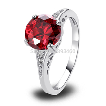2015 New Beauty Feminine Round Cut Red Garnet Fashion 925 Silver Ring Size 6 7 8 9 10 11 12 For Women Free Shipping