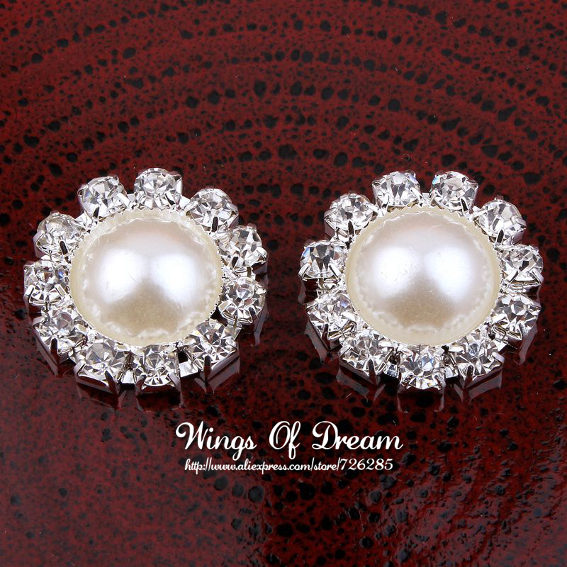  50pcs lot 20MM Factory Price Vintage Silver Plated Alloy Crystal Rhinestone Pearl Button For Baby