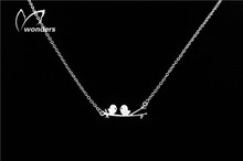 1PCS- 2015 Gold/Silver Stainless Steel Jewelry Bridesmaids Gift Love Birds On The Tree Branch Pendant Necklace for Women