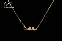 1PCS 2015 Gold Silver Stainless Steel Jewelry Bridesmaids Gift Love Birds On The Tree Branch Pendant