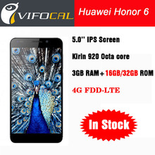 Original Huawei Honor 6 4G FDD LTE Smart Mobile Phone 5” Screen Octa Core Android 4.4 3GB 16GB/32GB 1920*1080 13MP In Stock