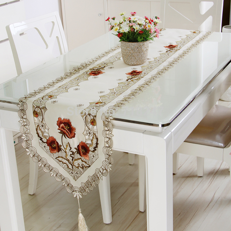 Embroidery    Runner Table embroidery Table Cutwork Satin Embroidered table runner Floral