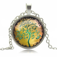 Life Tree glass cabochon Pendant Necklace Art silver chain vintage choker Necklace Fashion women Jewelry