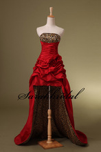 Leopard Strapless High Low Graduation Party Dresses Pleated 2015 Hot Sale Luxury Crystal Evening Dresses Hand
