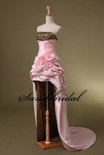 Leopard Strapless High Low Graduation Party Dresses Pleated 2015 Hot Sale Luxury Crystal Evening Dresses Hand