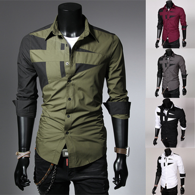 Color block long-sleeve shirt fashion brief 1816-c01-30 olive