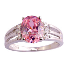 Wholesale Romantic Love Style Jewelry Oval Cut Pink & White Sapphire 925 Silver Ring Size 7