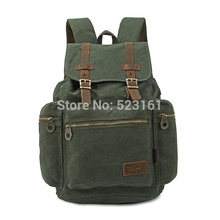 Canvas Retro Backpack with Genuine Leather Trim Laptop Ipad Drawstring Bag Men/Women Travel Luggage Rucksack Hiking Backpack