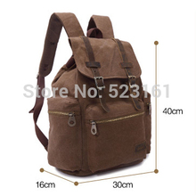 Canvas Retro Backpack with Genuine Leather Trim Laptop Ipad Drawstring Bag Men Women Travel Luggage Rucksack