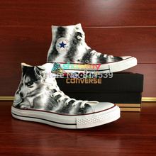 White Converse Shoes Husky Hand Painted All Star Canvas Shoes Women Men High Top Custom Shoes