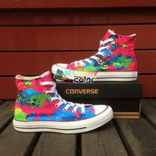 High Fashion Unisex Converse All Star Hand Painted Colorful Splashed Ink High Top Canvas Shoes Men