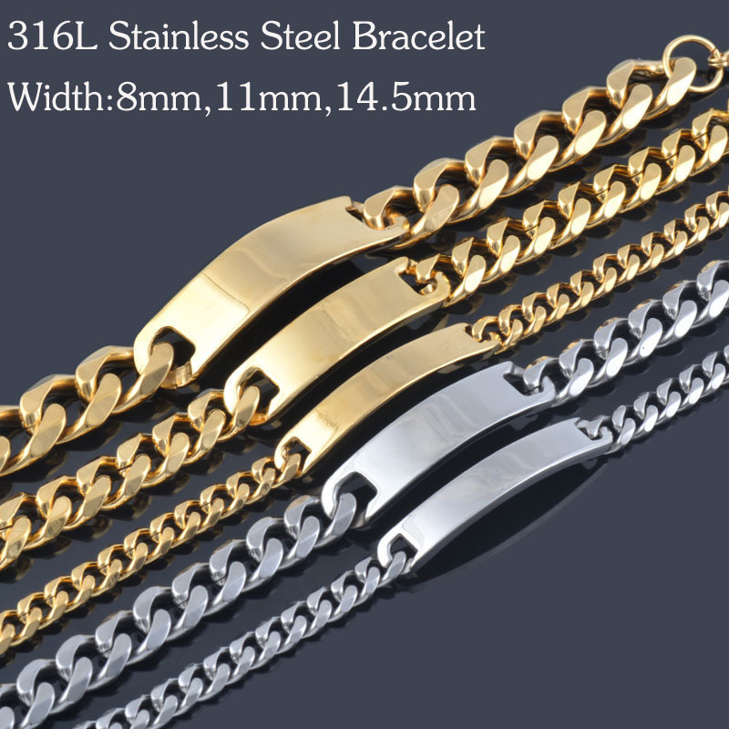 New vintage 316L stainless steel 18K Gold Silver charm bracelet men fashion titanium steel hand chains