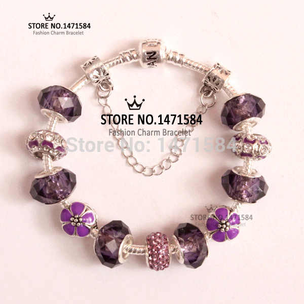 European style charm beads fit Pandora purple style bracelet for women Purple beads wholesale free Valentine