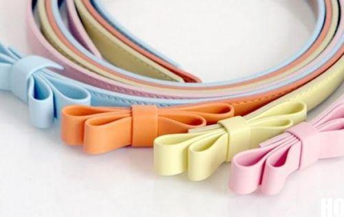 New 2015 New Fashion Korean LADY PU faux leather BOW long lank cute belt 9 colors