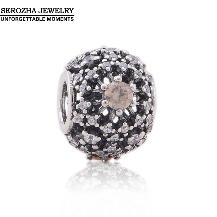 2014 Authentic 925 Sterling Silver Pave Zircon Beads Fit Pandora Bracelets Women DIY Openwork Crystal Charm