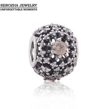 2014 Authentic 925 Sterling Silver Pave Zircon Beads Fit Pandora Bracelets Women DIY Openwork Crystal Charm Bead Jewelry Er358