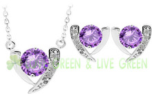 Float floating Cupid love arrow heart jewelry 925 sterling silver white purple crystal pendant women necklace