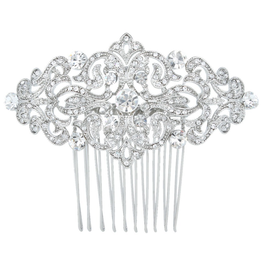 BELLA 2015 New Spring Elegant Flower Leaf Bridal Hair Comb Pin With Rhinestone Austrian Crystal Wedding
