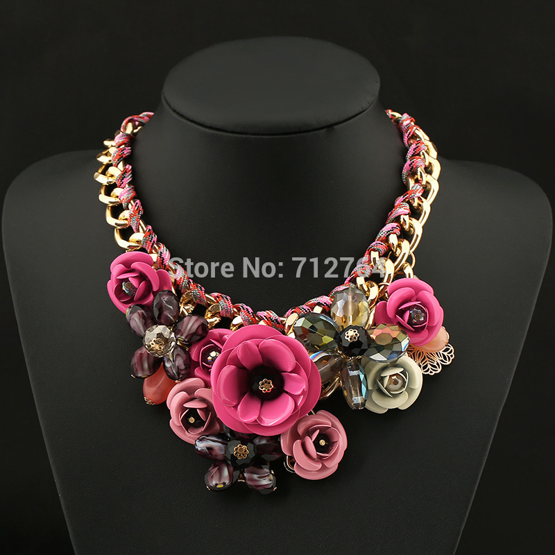 17Colors 2015 fashion collar chunky Choker Flower Statement Necklace jewelry women necklaces pendants Wholesale NA0090 