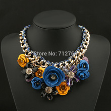 17Colors 2015 fashion collar chunky Choker Flower Statement Necklace jewelry women necklaces pendants Wholesale NA0090 